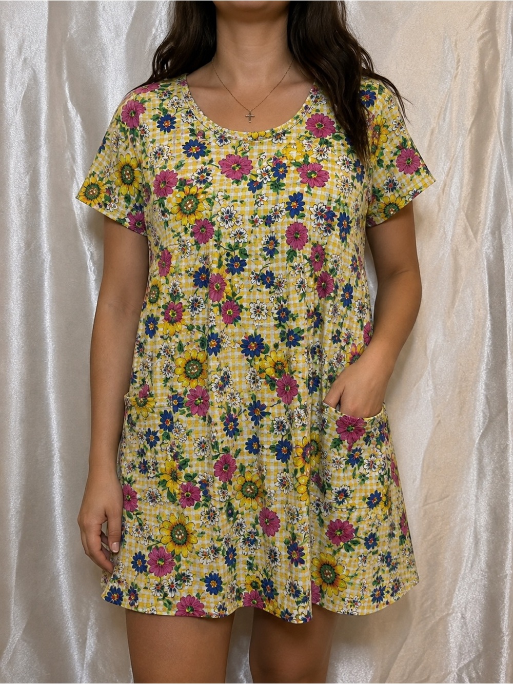 Vintage Village Fair Floral Gingham House Dress Size Small